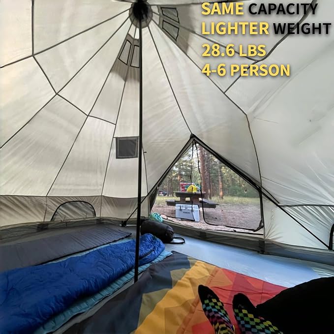 DANCHEL OUTDOOR B2 Waterproof Glamping Yurts for All Year Living with Stove Jack for 4/6 Person, Portable 4 Season Bell Tent for Camping Hot Tent 300D Oxford Nylon Glamping Accessories,13ft/16.4ft