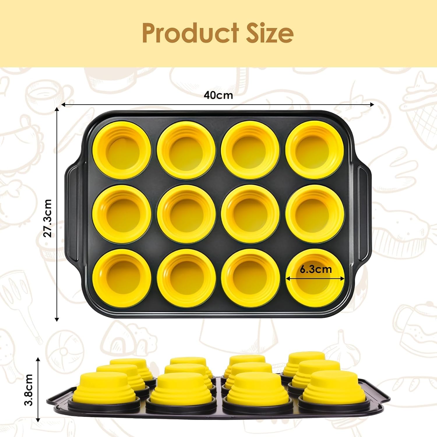 12 Cups Silicone Muffin Pans for Baking with Metal Frame, Egg Bite Molds, Cupcake Pans Regular Size, Muffin Tins Easy to Pop Nonstick Non Toxic Bakeware for Oven Dishwasher Safe