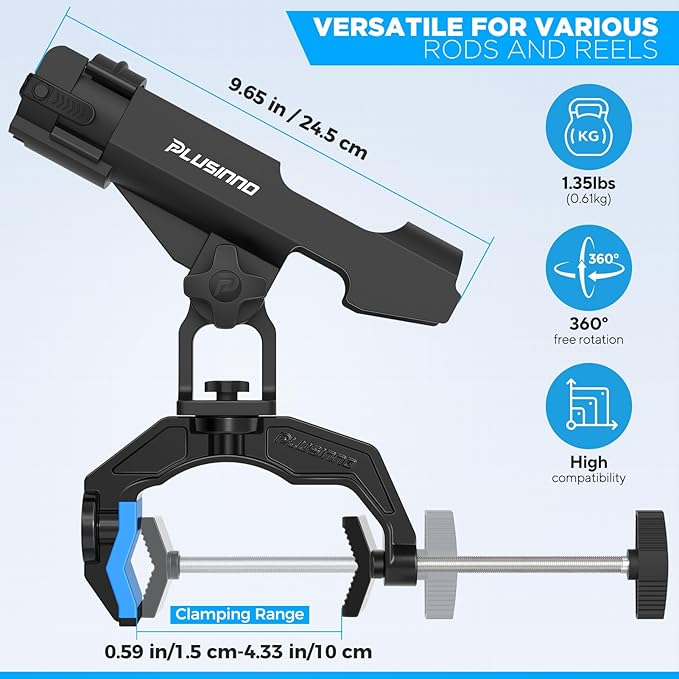 PLUSINNO 1/2/4 Pack Fishing Rod Holders for Boat, Fishing Rod Holder with Enlarge Clamp, Innovative Dual-V Shaped Design, Fit Round/Square Tube Boat Fishing, Fishing Gear, Fishing Gifts for Men