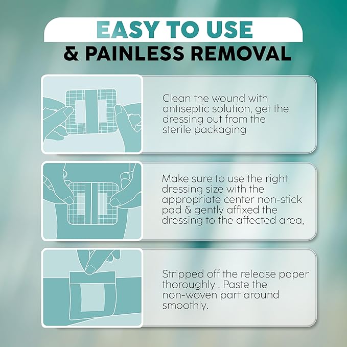 Elleirb Water-Resistant Island Dressing 4x10, Large Non-Stick Pads w/Adhesive Border Bandages for Wounds | 30 Individually Packed Wound Care & Dressings, Highly Absorbent, Latex-Free First-Aid Kits