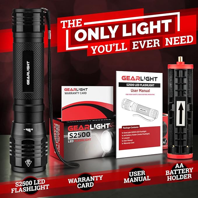 GearLight S2500 LED Flashlight - Extremely Bright, Powerful Tactical Flashlights with High Lumens for Camping, Emergency & Everyday Use