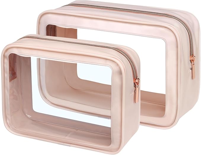 PACKISM TSA Approved Toiletry Bag - 2 Pack Upgrade Color-Edged Clear Makeup Bag, Clear Toiletry Bag For Traveling Fits Various Storage Needs, Pink (2 Sizes)