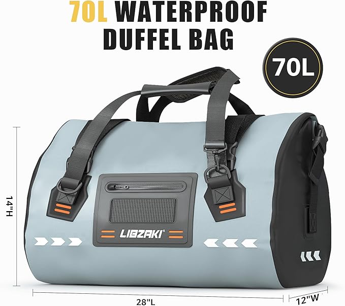 LIBZAKI Stormproof Rolltop Duffel Bag - Extra Large Waterproof Dry Bag for Kayaking, SUP & Outdoor Gear Storage, Reinforced PVC Base 70L Black/Gray