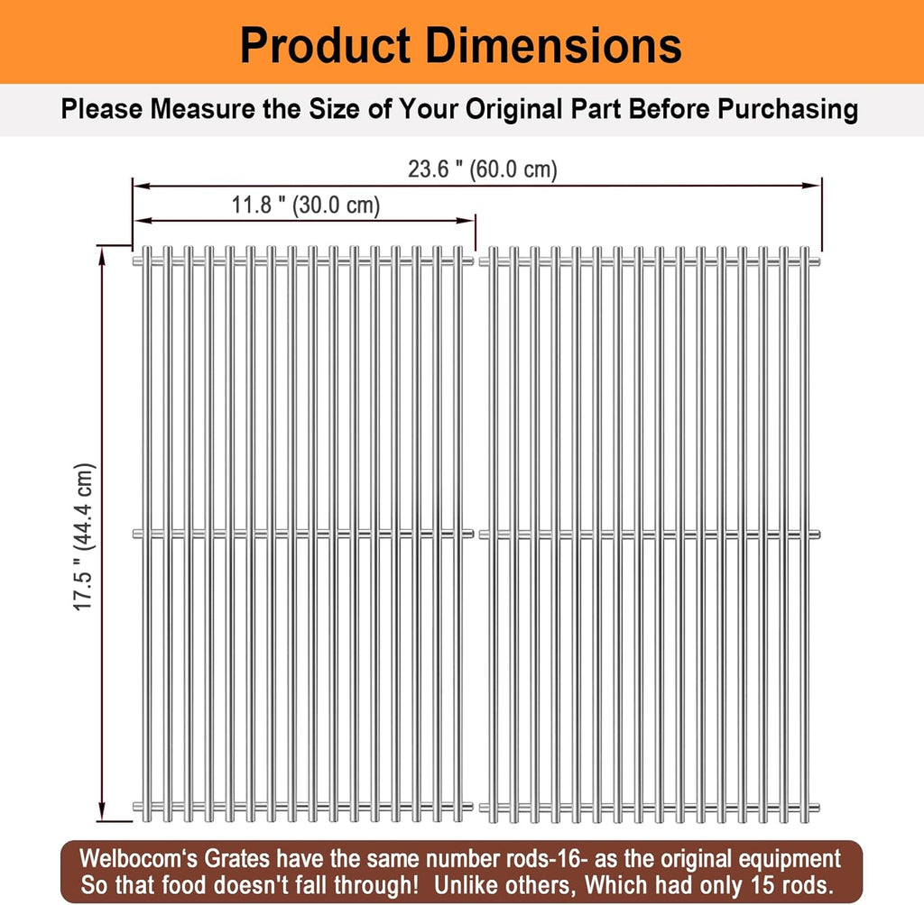 17.5" Cooking Grates for Weber Spirit E310 E320 & Spirit II E310 E320 Grills;304 Stainless Steel Grates for Weber Genesis Gold & Silver Grills;Weber Grill Grates 7639; Weber Grill Grids