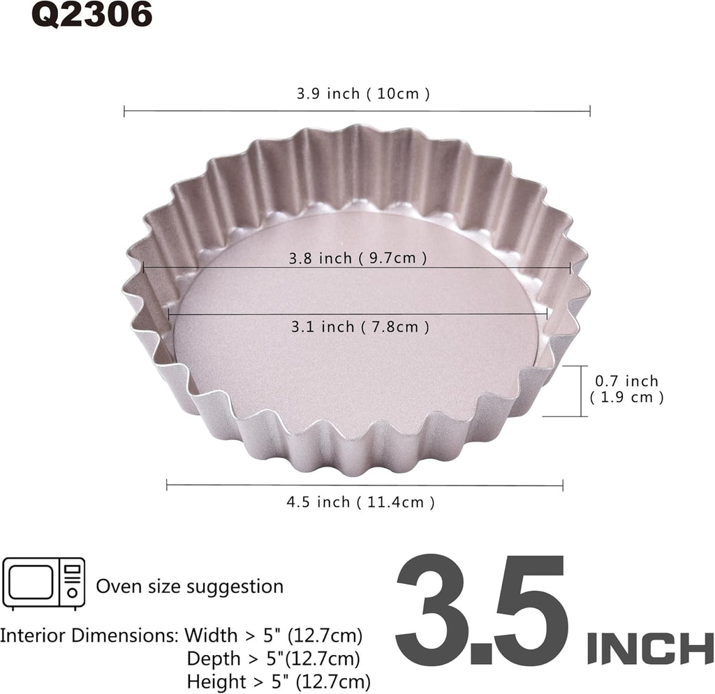 Mini Tart Pan Set, 4-Inch 4pcs with Removable Loose Bottom Non-Stick Round Quiche Bakeware for Oven and Instant Pot Baking (Champagne Gold)