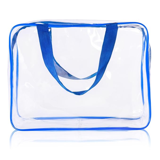 3Pcs Crystal Clear PVC Travel Toiletry Bag Kit for Women Men, Waterproof Vinyl Organizer Clear Makeup Bags with Zipper Handle Straps, Cosmetic Bag Pouch Carry on Airport Airline Compliant Bag Handbag