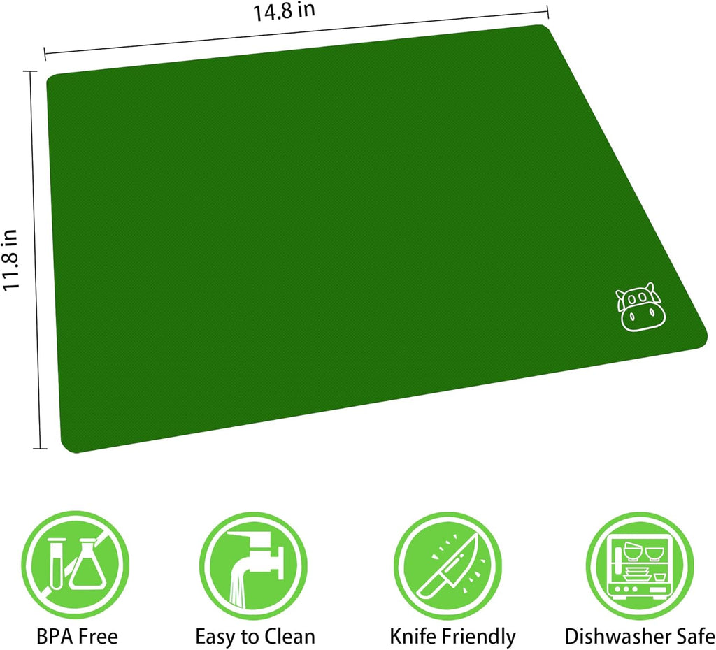 ZVP Plastic Cutting Board for Kitchen Set of 5, Flexible Cutting Mats with Food Icon, Gradient Color Chopping Boards, BPA Free, Non Slip, Dishwasher Safe, 15×12 IN,Green Multi-Color