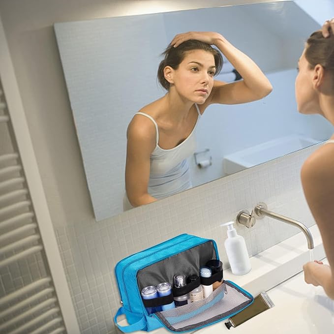 Toiletry Bag for Men Hanging Dopp Kit Water Resistant Shaving Bag Small Toiletry Bag for Traveling (Pure Blue)