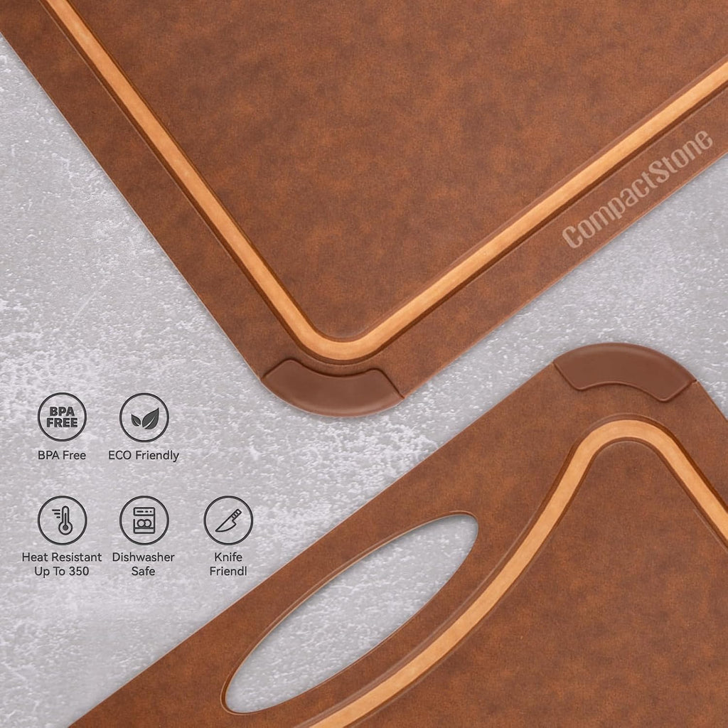 Cutting Board with Non-Slip Feet and Juice Groove for Kitchen, Wood Fiber Composite, 17.3-Inch by 12.8-Inch, Brown