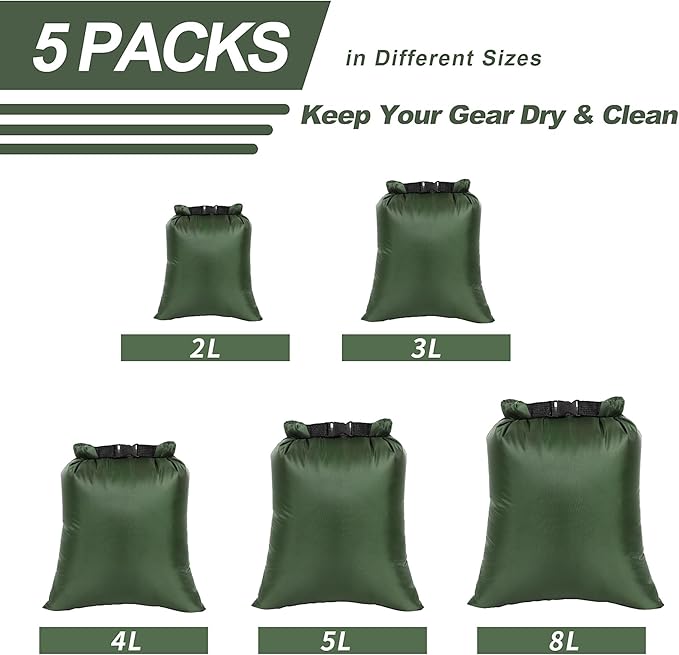 Dry Bags Waterproof Set, 5 Packs Ultralight Waterproof Bags Small Stuff Sack Water Proof Bag Dry Packs, Outdoor Dry Bag Keep Gear Dry for Backpacking Hiking Boating Camping Travel