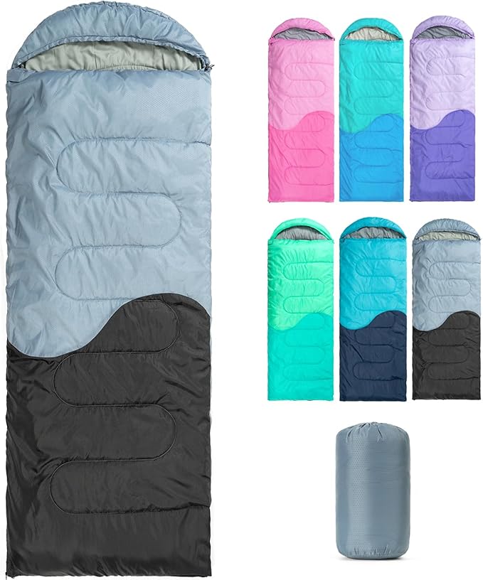 Sleeping Bag - 3 Seasons for Adults Kids Boys Girls Camping Hiking - Warm Cold Weather Lightweight Portable with Compression Bag for Backpacking in Spring, Summer, Fall and Winter