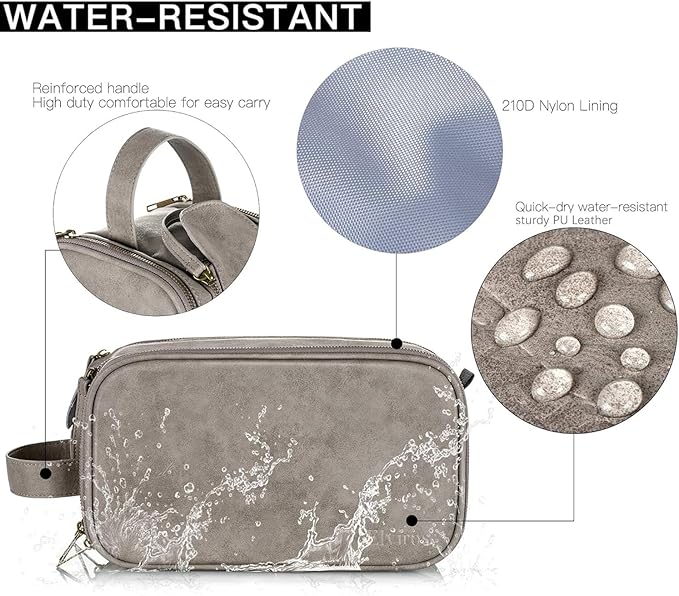 Elviros Toiletry Bag for Men, Large Travel Shaving Dopp Kit Water-resistant Bathroom Toiletries Organizer PU Leather Cosmetic Bags