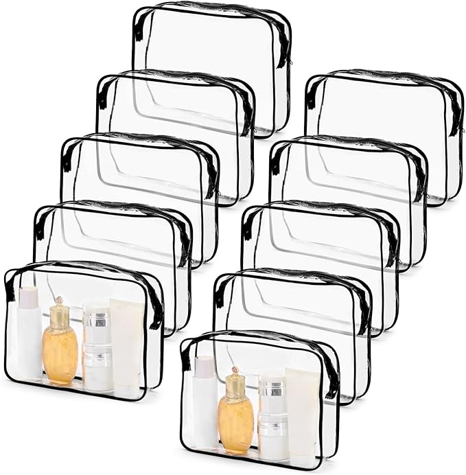 Tbestmax 10 Pack Clear Cosmetic Bags Makeup Bags Portable Waterproof TSA Approved Travel Toiletry Bags Organizer