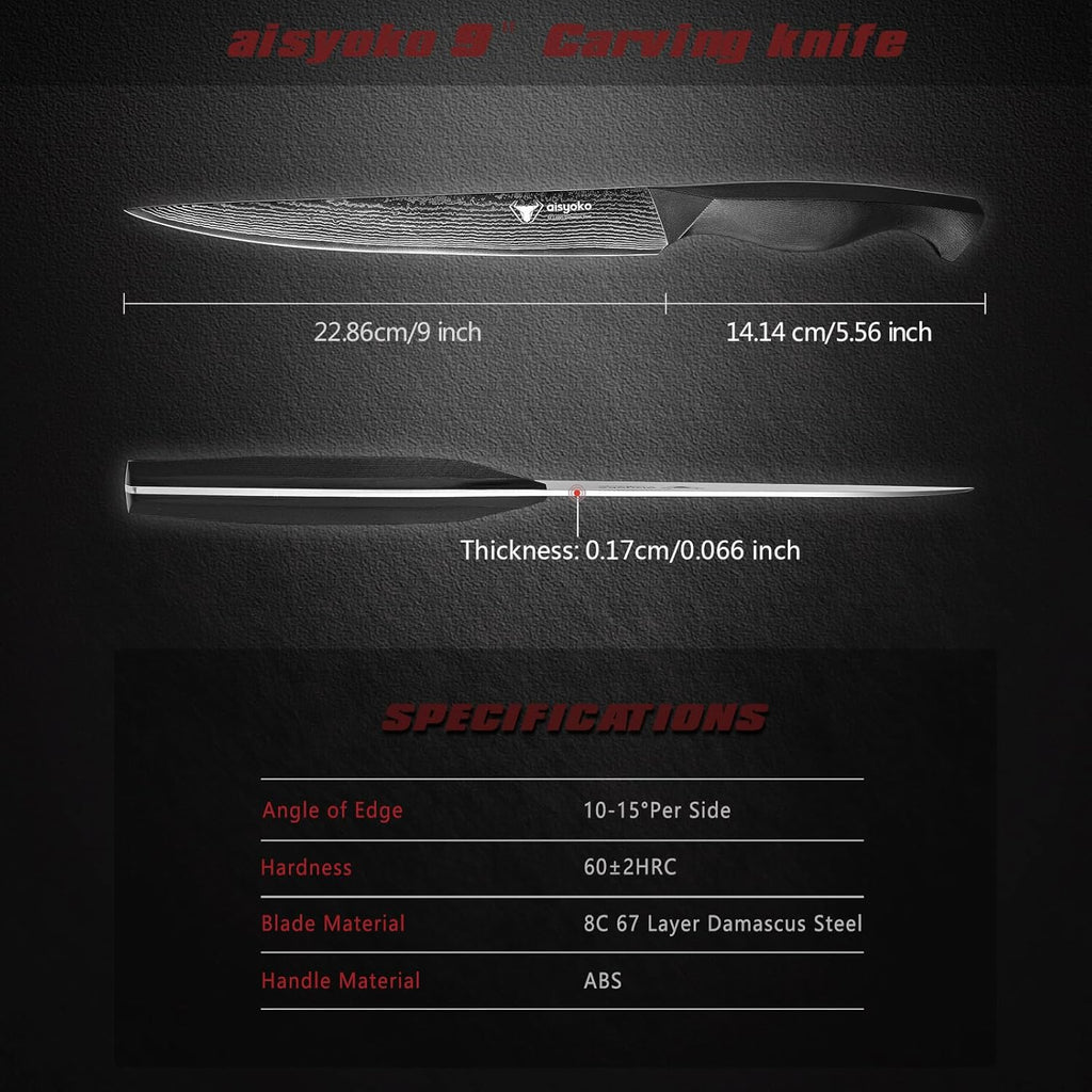 Slicing Knife 9", Long, Thin Blade, Allows for Cleaner Cuts to Preserve Juices and Flavor, Cutluxe Meat Carving Knife – Turkey Carving Knife,All Tang non-slip handle design,Premium Gift Box
