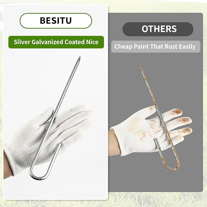 12 inch Fence Stakes Heavy Duty 50-Pack J Hook Rebar Ground Stakes Anchor Galvanized Tent Stakes for Outdoor Decorations Inflatables Metal Stakes for Wire Fencing