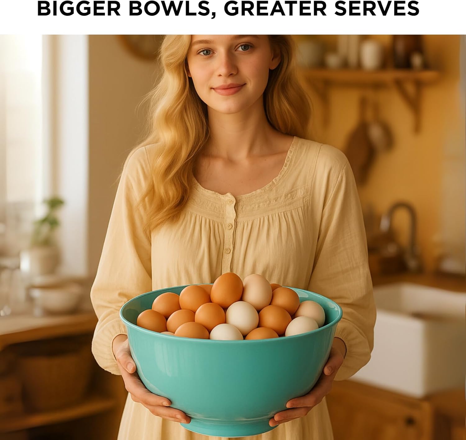 TP Large Mixing Bowl Set with Lids, Melamine Nesting Bowls Set for Pasta Baking Salad Mixing, Set of 3, Blue and White