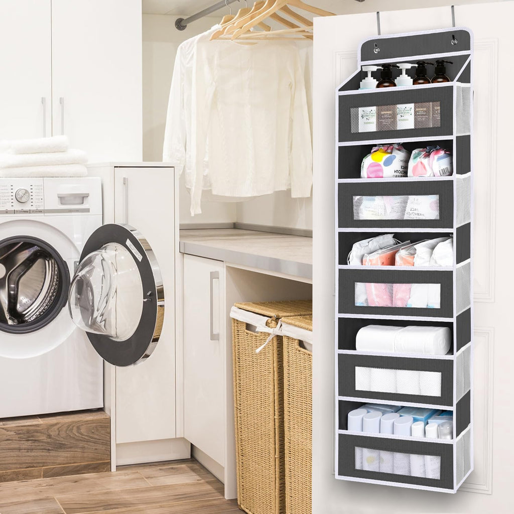 Upgrade Pocket Over The Door Organizer Storage, 5 Shelf Hanging Door Organizers with 10 Large Capacity Pockets, Anti Tilt 48 lb Load Behind Door Organizer for Bedroom, Bathroom, Pantry