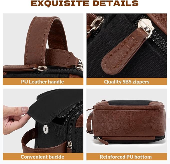 Travel Toiletry Bag for Men - Canvas Toiletries Bag with Multiple Pockets Large Hanging Dopp Kit Travel Bag for Toiletries Essentials Accessories - Black