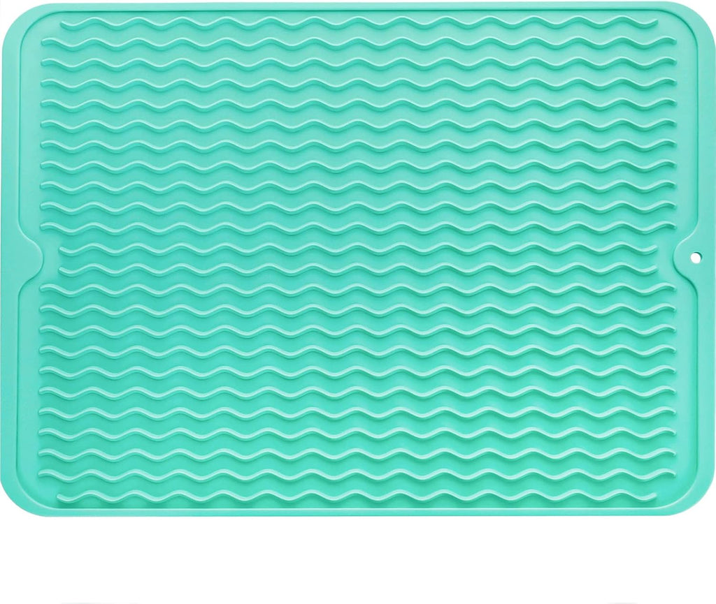 Silicone Dish Drying Mat for Multiple Usage,Easy clean,Eco-friendly,Heat-resistant Silicone Mat for Kitchen Counter or Sink,Refrigerator or drawer liner Mint L 16 inches x 12 inches