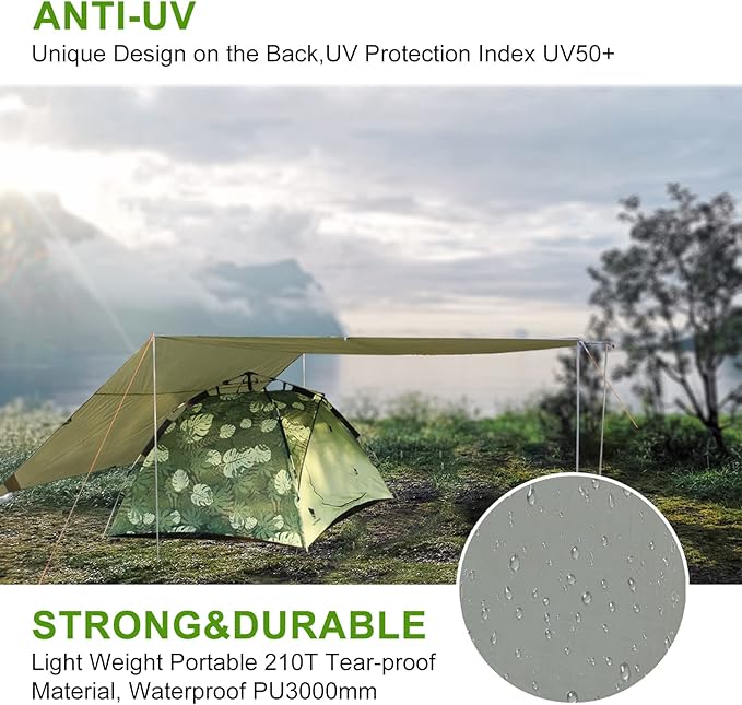 GEERTOP 17 × 10 ft Large Camping Tent Tarp Outdoor Waterproof Flame Retardant Hammock Rain Fly Backpacking Tent Tarp Shelter for Hiking Travel Picnic(Not Includes Poles)