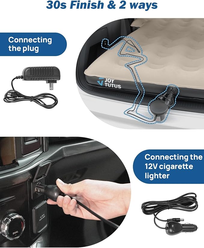 JOYTUTUS SUV Air Mattress Camping Bed,3.0 Thickened Flocking Car Camping Inflatable Mattress,Anti-Leakage,with 2 Pillows & Electric Pump Universal Car Bed for SUV Trunk and Rear Seat