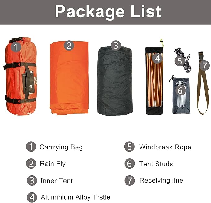 3-4 Season 2 3 Person Lightweight Backpacking Tent Windproof Camping Tent Awning Family Tent Two Doors Double Layer with Aluminum rods for Outdoor Camping Family Beach Hunting Hiking Travel