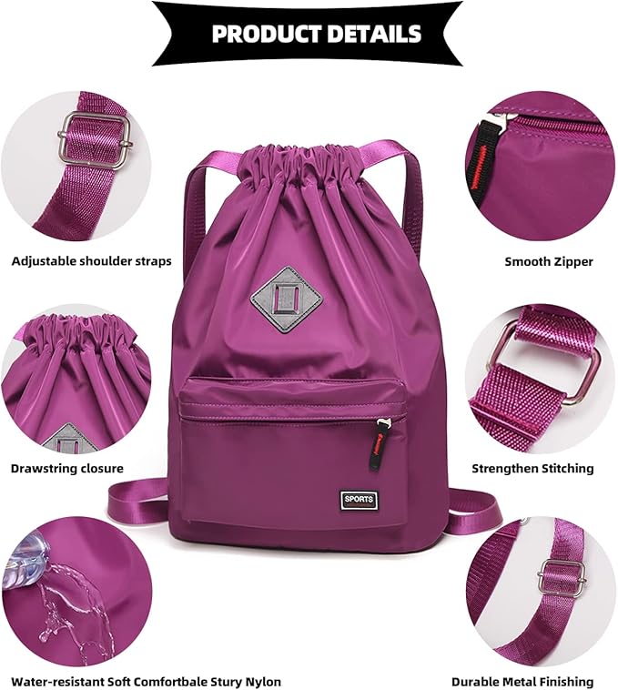 Peicees Waterproof Drawstring Sport Bag Lightweight Sackpack Backpack for Men and Women