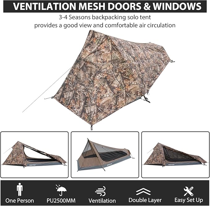 GEERTOP Ultralight Bivy Tent for 1 Person 3 Season Waterproof Single Person Backpacking Tent for Camping Hiking Backpack Travel Outdoor Survival Gear