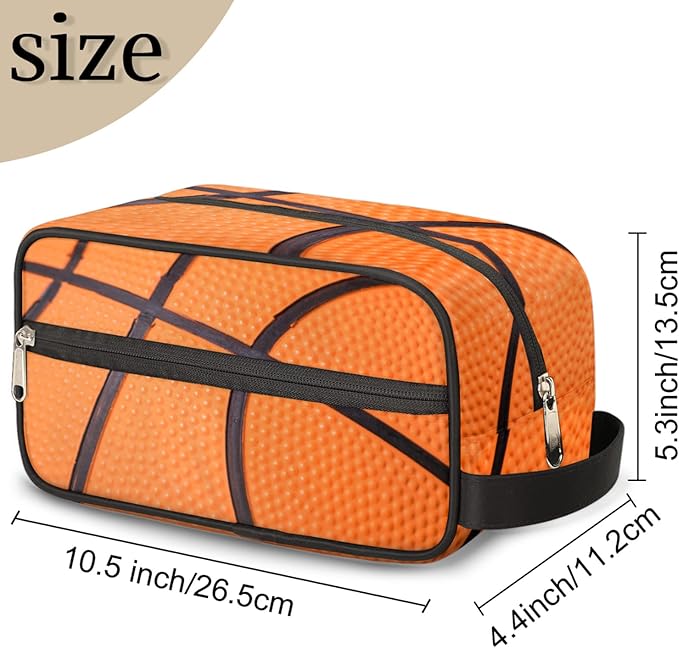 Basketball Texture Ball Portable Travel Toiletry Bag, Sport Dopp Kit Cosmetic Organizer Makeup Bag Shower Shaving Bag for Men Women