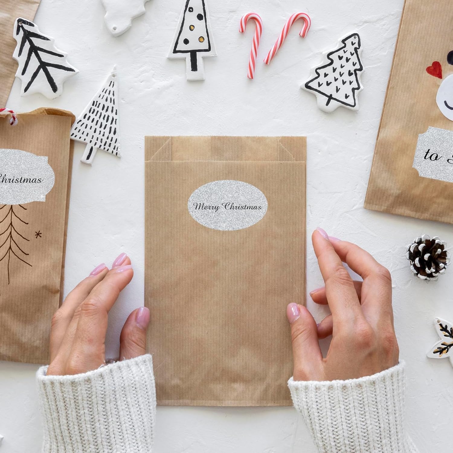 350 PCS Gift Tags Stickers Name Labels Stickers,2" x 1.2" Fancy Shape Stickers Self-Adhesive Handmade Bottle All-Purpose Jar Labels for Presents Cosmetic Decoration Jars Food Craft (Bright Silver)