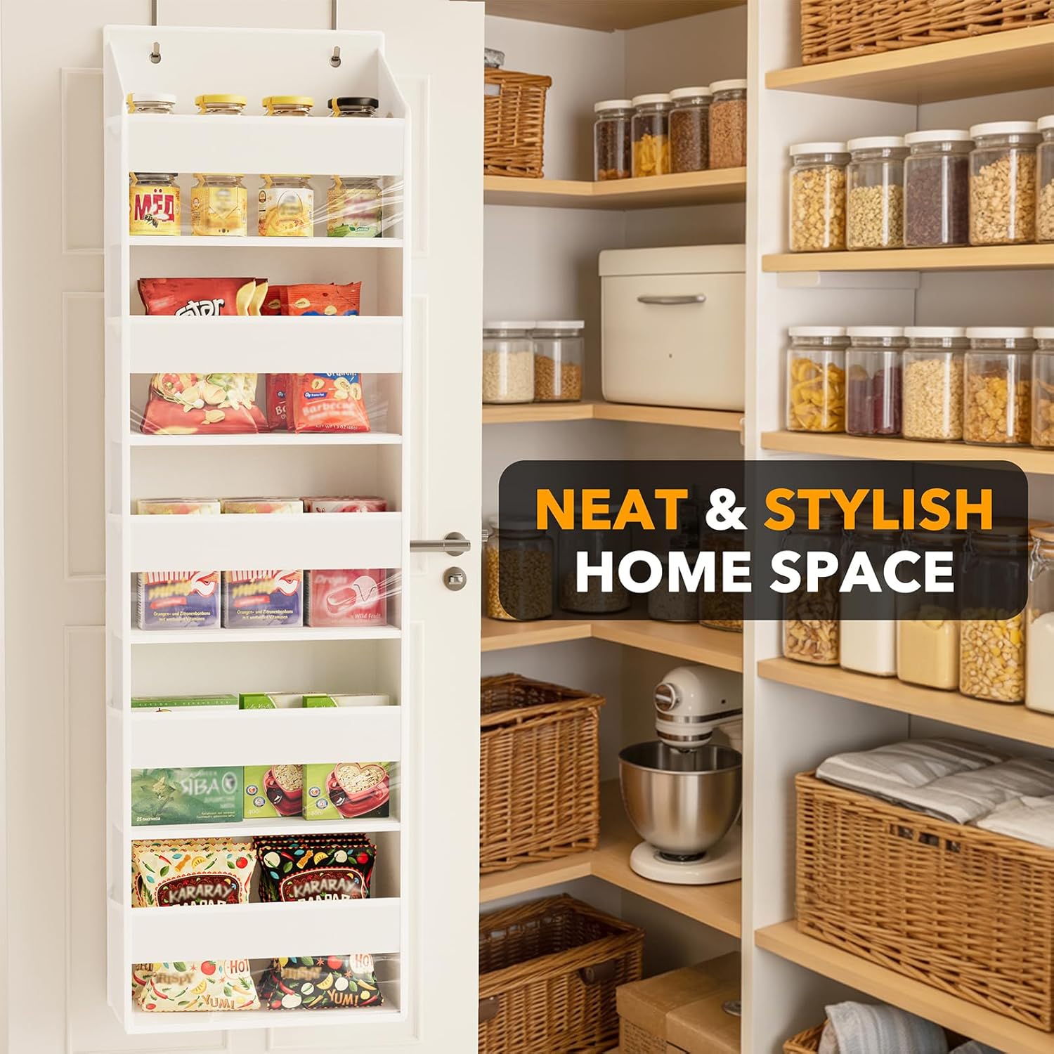 SpaceAid 2 Pack Over The Door Organizer with 5 Large Pockets and 10 Mesh Side Pockets, 5 Layers Door Organizer Hanging with Clear Window for Bedroom, Bathroom, Pantry and Nursery, White