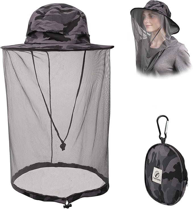 Flammi Mosquito Net Hat Safari Hat UPF 50+ Sun Protection Boonie Hats for Men with Neck Flap Fishing Hiking Hat for Men/Women