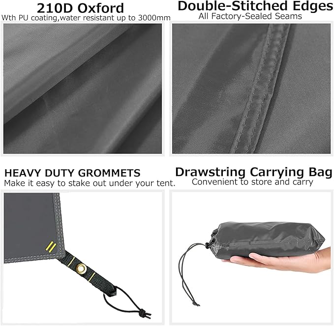 Tent Footprint Waterproof PU 3000 Easy Set up Heavy Duty Ultralight Tent Footprint for Camping,Hiking, Backpacking, Hammock, Beach Grey