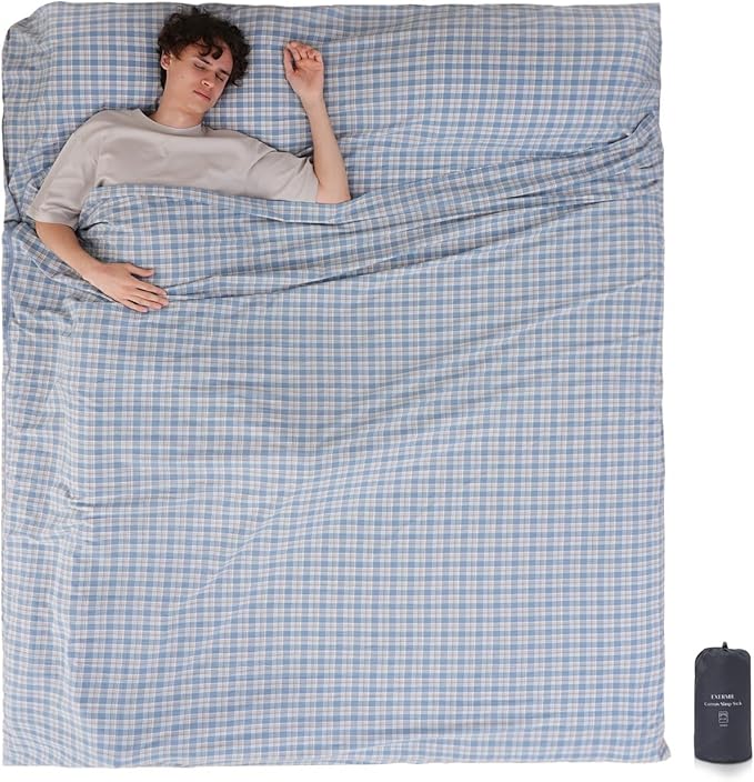100% Cotton Sleeping Bag Liner with Full Length Zipper on 3 Sides; Single/Double Adult Sleep Sack for Travel & Camping, Multifunctional Travel Sheets (Unzipped 87”x87”) for Hotel, Lightweight