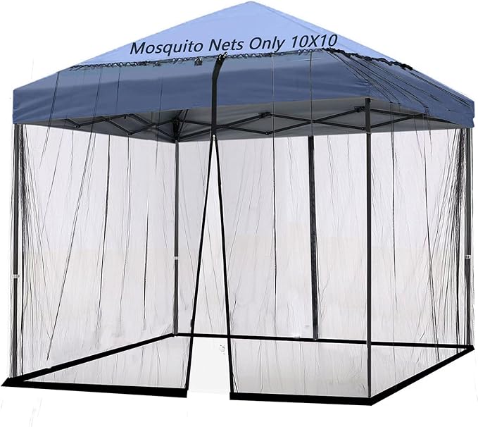 10x10 Mosquito Netting for Patio Camping Gazebo/Pop Up Canopy Tent,Double Door Side Screen Easy Installation Black（Only Mosquito Net No Frame） (Around 10x10FT)