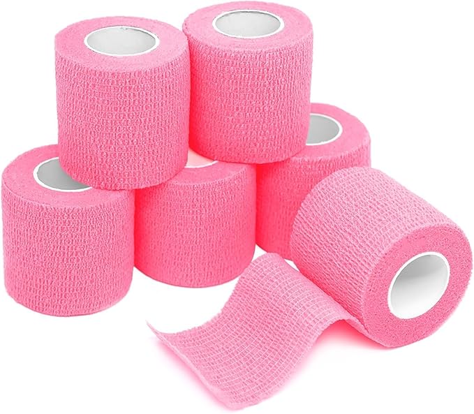 FriCARE Self Adhesive Bandage Wrap, Medical Tape in First Aid Kit, Cohesive Bandages for Wounds Sport Vet, FSA/HSA Eligible, 2 Inches X 5 Yards 6 Rolls, Fluorescent Pink