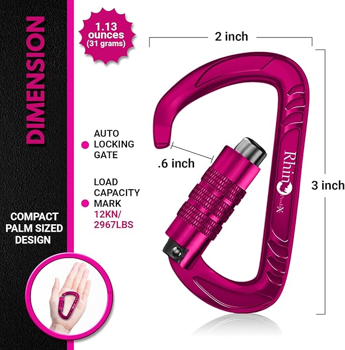 12kN (2697 lbs) Heavy Duty, Locking, Auto Locking, Wiregate Carabiner Clips, for Securing Pets, Outdoor, Camping, Hiking, Hammock, Dog Leash Harness, Keychains