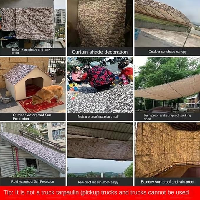 Waterproof Tarp CamouflageThickening Multi-Size Sun Shade Sail Customized Tarpaulin Sunrays Block Awning for Patio Canopy Rain Cover Canvas Sunshade Camp Outdoor Gardens Canopy (4.6ft*6.2ft)