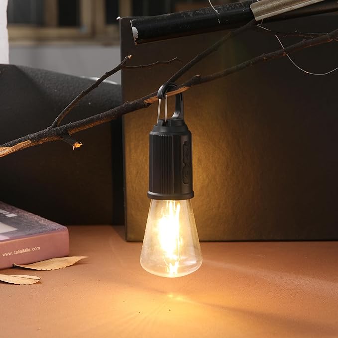 2Pcs Rechargeable Camping Light Bulbs,Portable LED Camping Lanterns,Hanging Tent Lamp with 3 Lighting Modes and Hook for Emergency, Hiking, Fishing, Backpacking,Power Outages