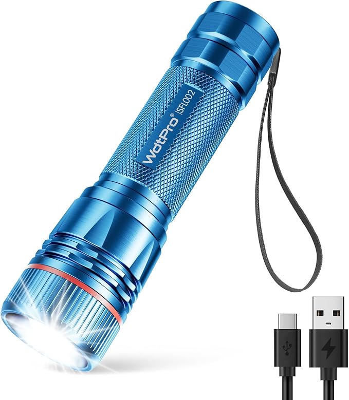 WdtPro Rechargeable Flashlights High Lumens, 1 Pack Super Bright LED Small Tactical EDC Flashlight with 10H Runtime, Portable Flash light for Camping, Home, Emergency Essentials Blue(Battery Included)
