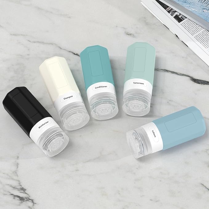 2 oz Travel Bottles, Small Size Containers, TSA Approved Silicone Toiletries Bottles, Shampoo and Conditioner Travel Kit for Women (Blue)