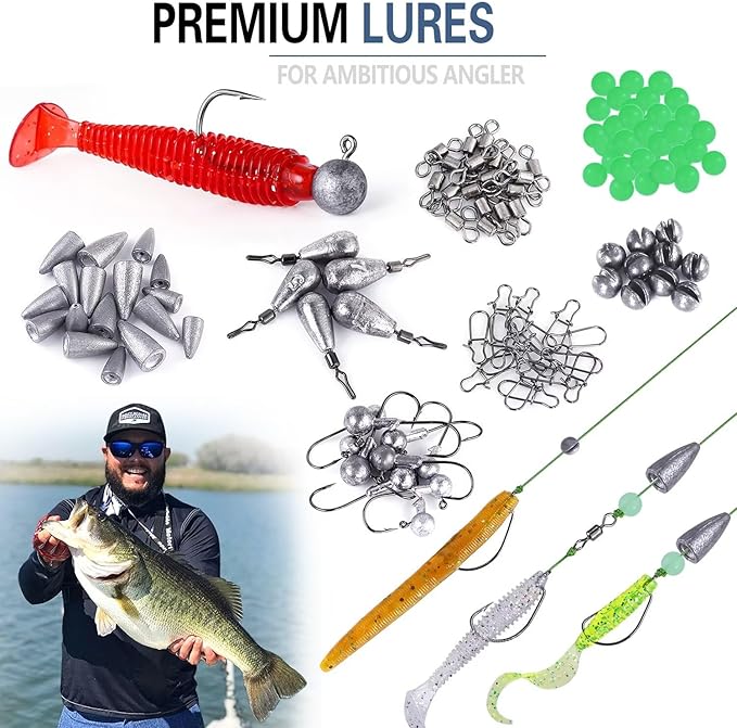 PLUSINNO Fishing Lures Baits Tackle Including Crankbaits, Spinnerbaits, Plastic Worms, Jigs, Topwater Lures, Tackle Box and More Fishing Gear Lures Kit Set, 102/302Pcs Fishing Lure Tackle