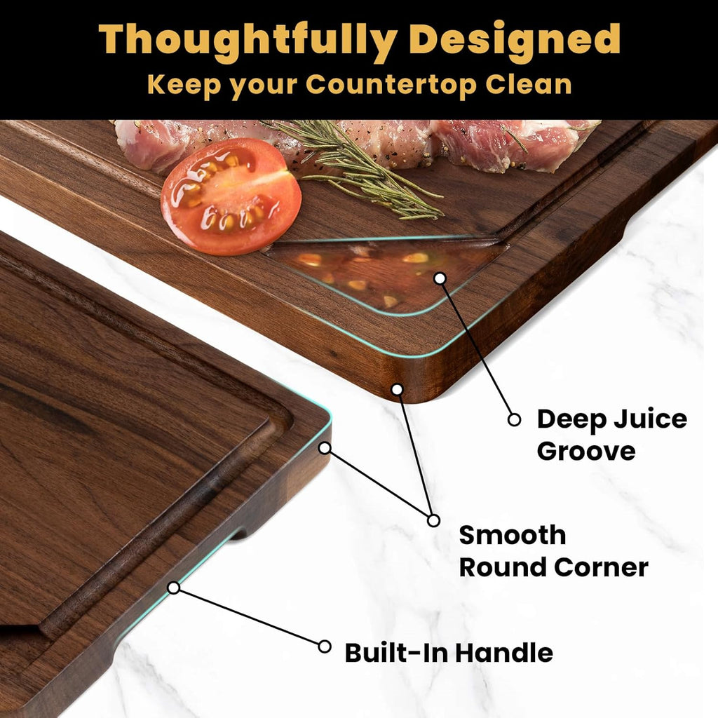 Heimlove American Walnut Cutting Board, 12" x 8" Wooden Cutting Boards for Kitchen Reversible Wooden Chopping Board With Juice Grooves and Handles Pre-Oiled, Ideal Gift for Valentine's Day, Weeding