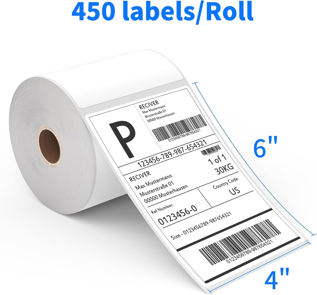 FungLam 4"x6" Direct Thermal Shipping Labels - Compatible with Zebra, Munbyn, Rollo Printers - 450 Labels Per Roll, 20 Rolls
