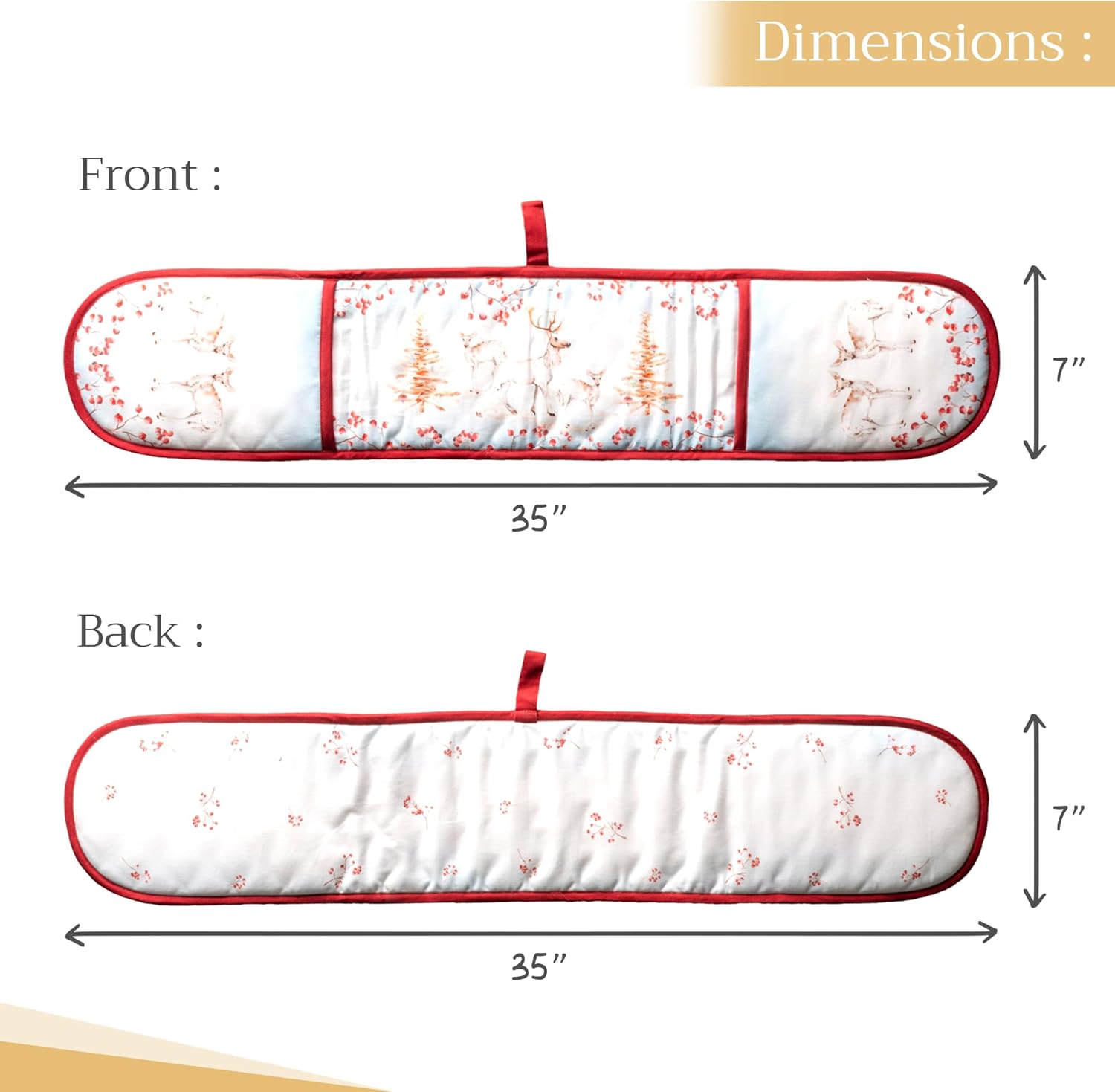 Maison d' Hermine Double Oven Mitt 100% Cotton Heat Resistant Cooking Gloves with Loop, Baking Barbeque, Handling Hot Pan, Fairytale Forest - Thanksgiving/Christmas (7 Inch x 35 Inch)