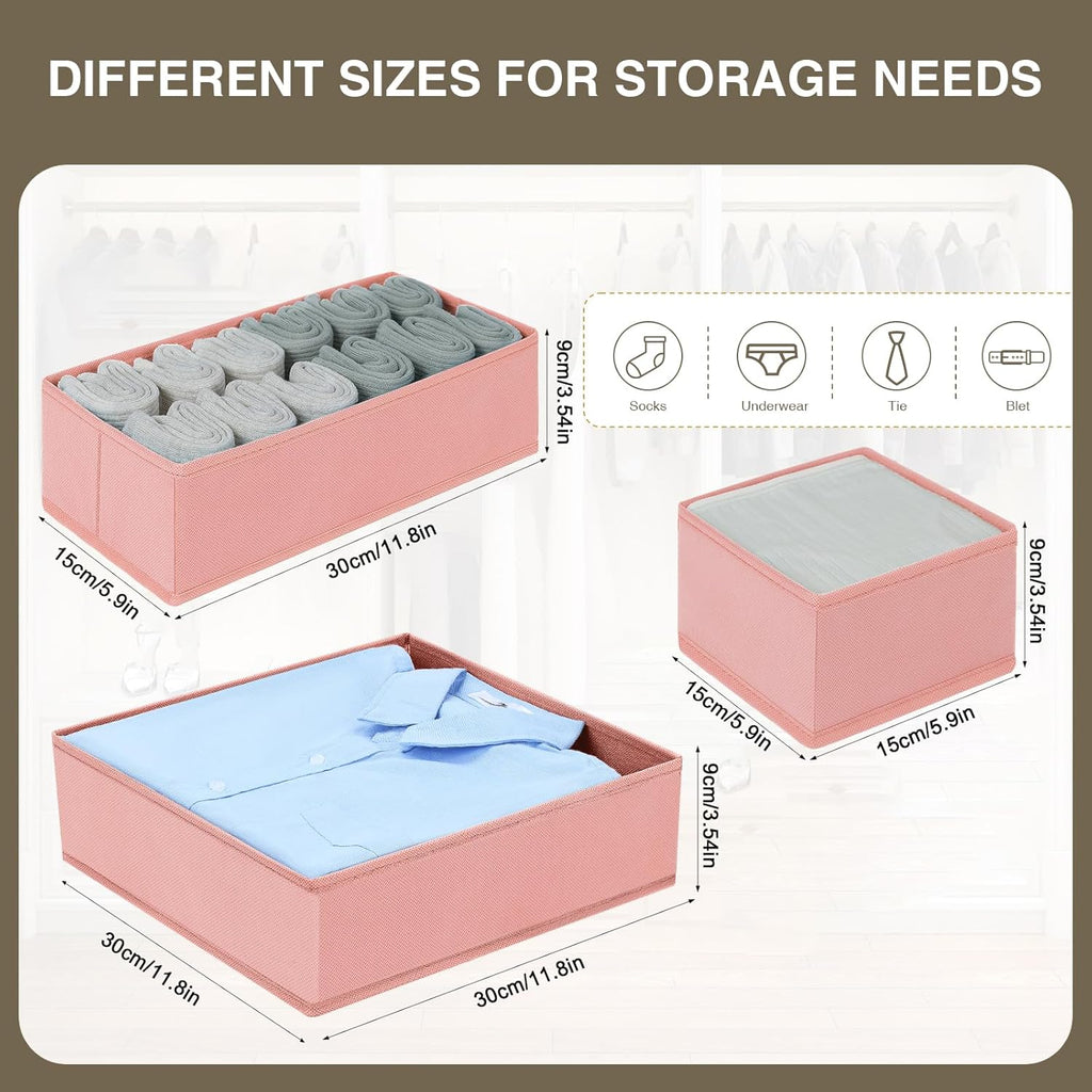 DIMJ Fabric Drawer Organizer Bins - 12 Pack Foldable Sock & Clothes Organizer - Pink