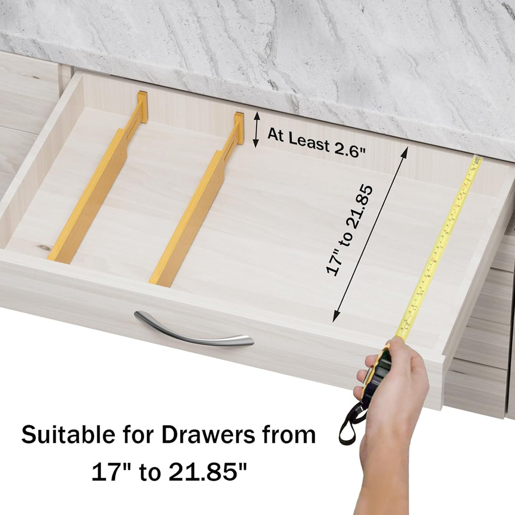 BAMBUROBA Bamboo Drawer Dividers, Adjustable Kitchen Drawer Organizer for Clothes,17-22" Expandable Drawer Organization Separators for Bedroom,Bathroom,Dresser and Office,6-Pack