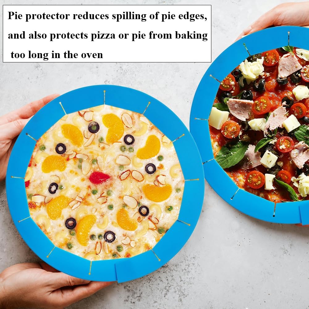 Adjustable Pie Crust Shields Baking Protectors, Silicone Cover Ring Fits 8-11.4 Inch Pies, Baking Pie Pizza Crust Shield Protector Cover for Edges (Blue-1pcs)