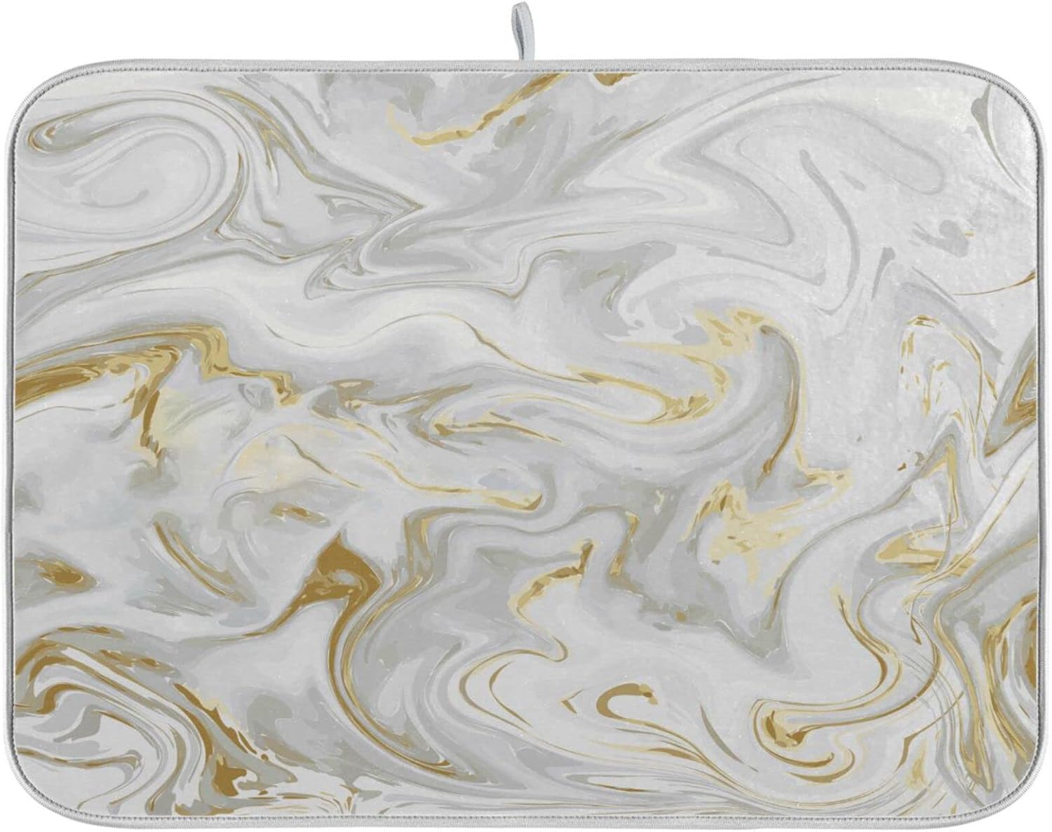 White Grey Gold Marble Fluid Dish Drying Mat for Kitchen Counter Absorbent Microfiber Drying Pad, Large 18x24 in, Reversible Drainer Mats