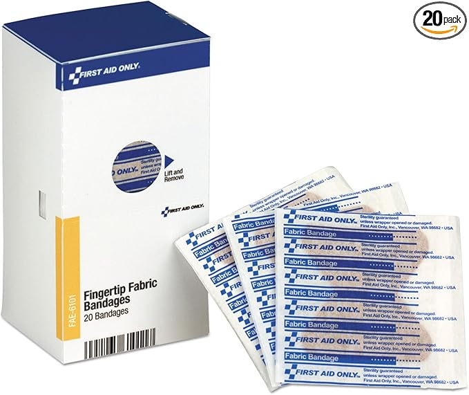 First Aid Only FAE-6101 SmartCompliance Refill Fabric Fingertip Bandages, 20 Count